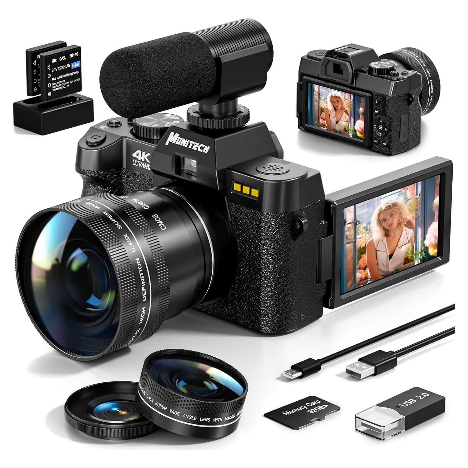 Cámara Digital Monitech S100RE 48MP 4K con Pantalla 3"