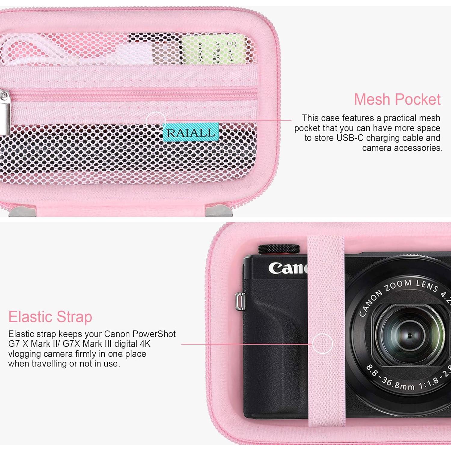 Funda dura RAIALL para Canon PowerShot G7X Mark II/III - Rosa