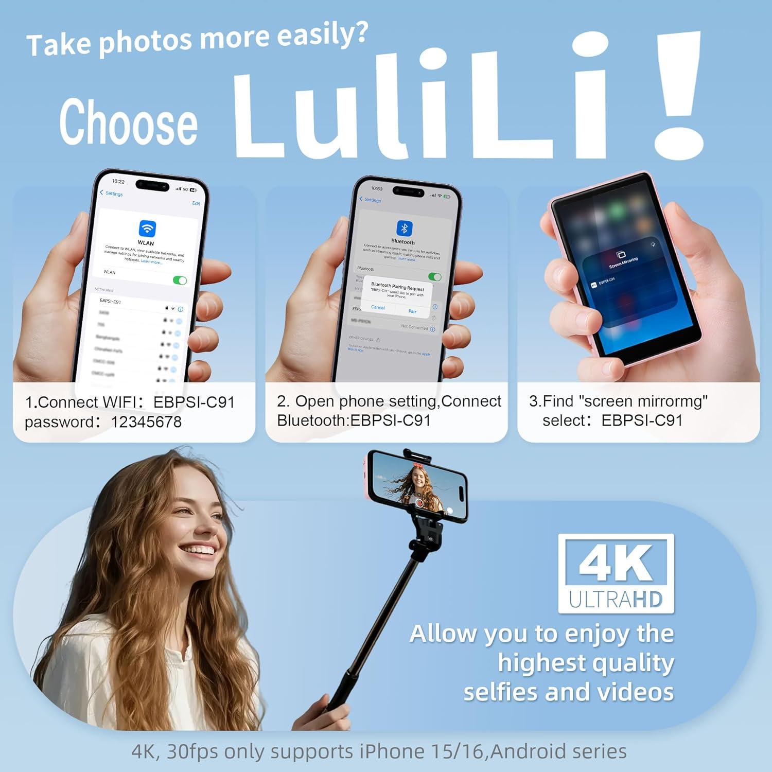 Pantalla Selfie LuliLi para iPhone y Android 4K, Rosa