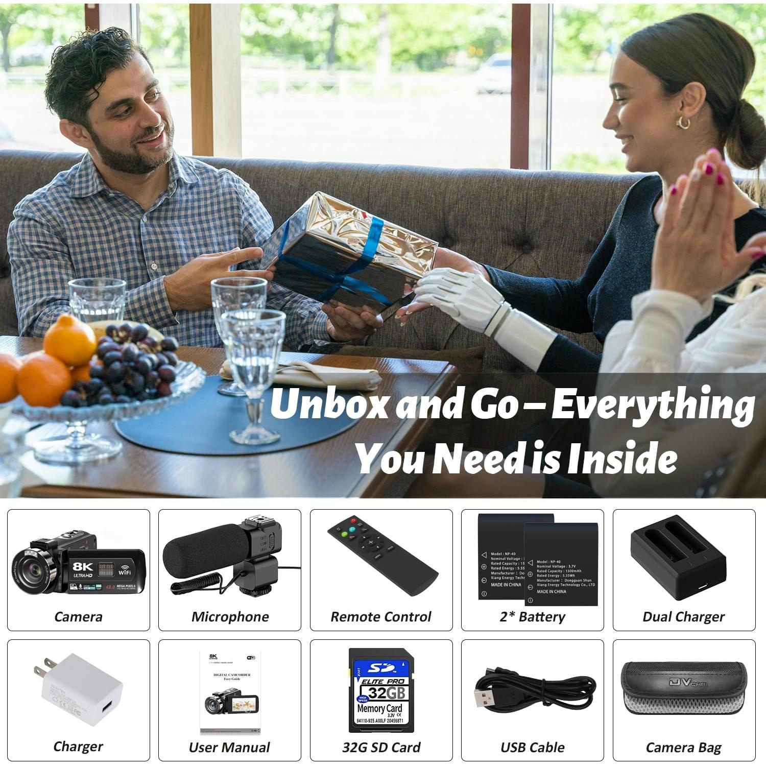 Cámara de Video 8K MURAUX HDV01, 48MP, WiFi, Pantalla Táctil