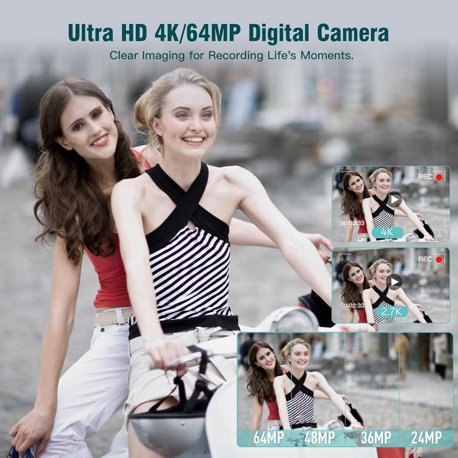 Cámara Digital Compacta 4K Fansbe Smart A85 Rosa 64MP