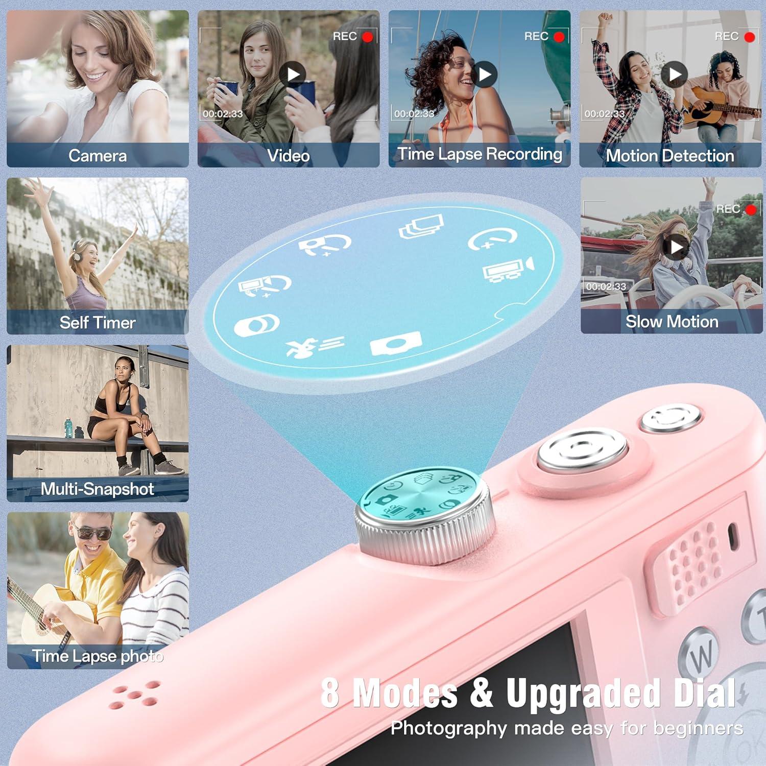 Cámara Digital Compacta 4K Fansbe Smart A85 Rosa 64MP