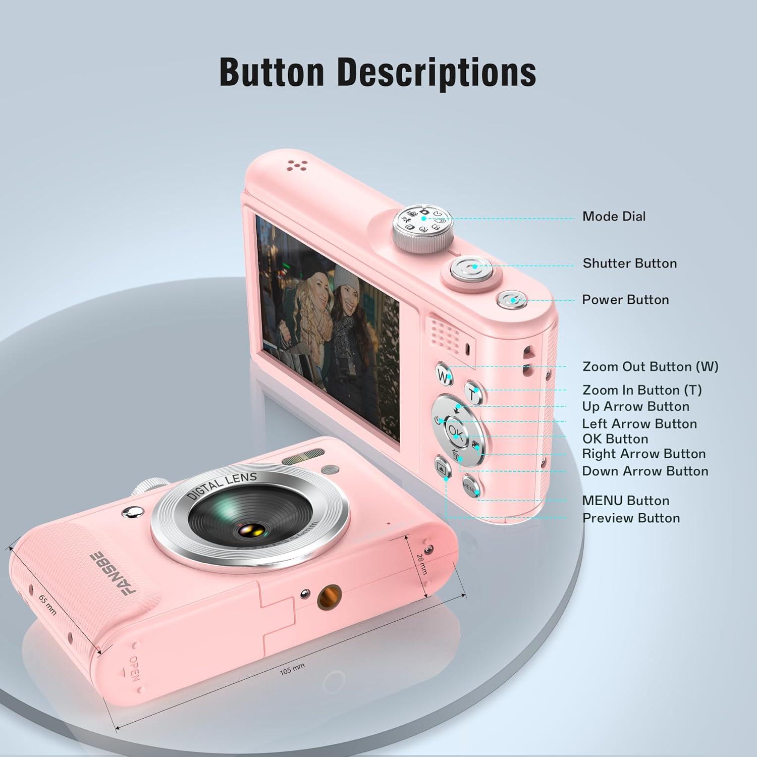 Cámara Digital Compacta 4K Fansbe Smart A85 Rosa 64MP