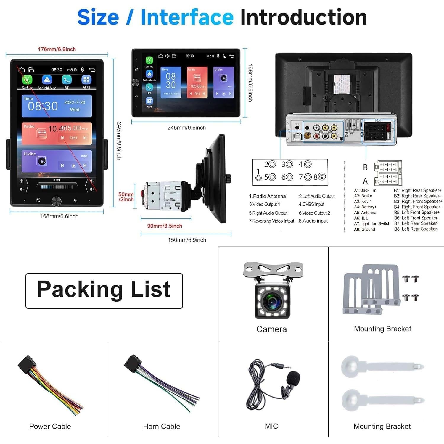 Estéreo de Coche Podofo 10.4" CarPlay Inalámbrico y Android Auto