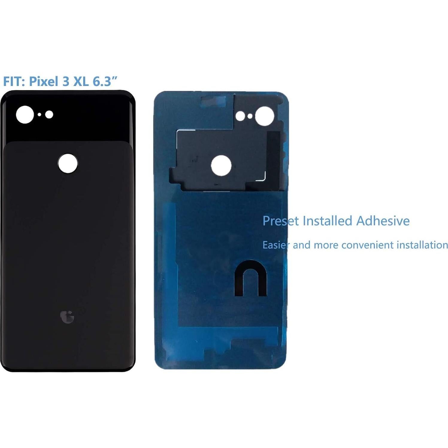 Panel de vidrio trasero para Google Pixel 3 XL Negro con herramientas