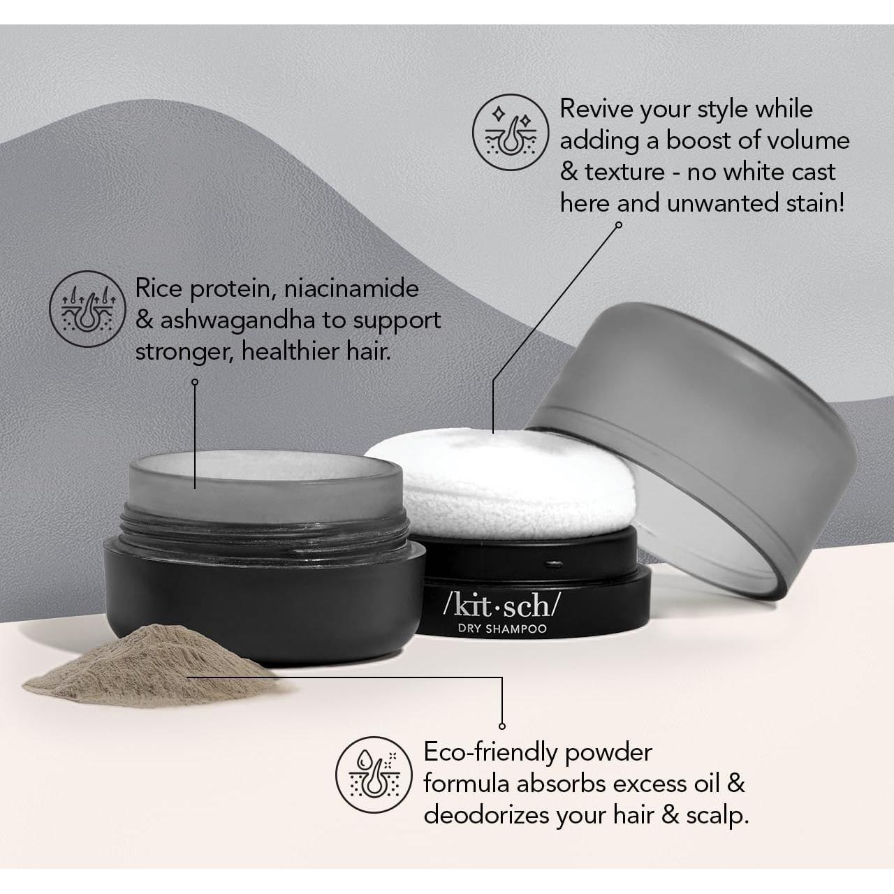 Polvo de Champú Seco Kitsch 8g para Cabello Oscuro - Sin Fragancia, Voluminizador, Orgánico