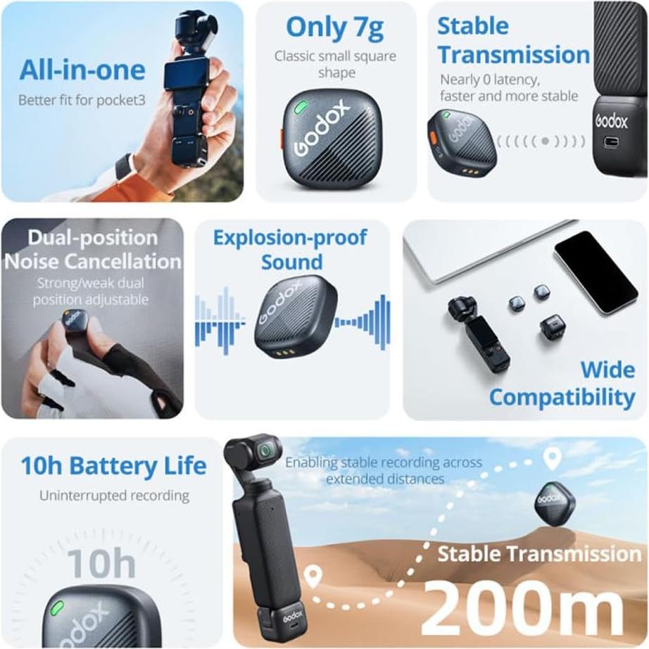 Micrófono Lavalier Inalámbrico Godox Cube-OP3 para DJI Pocket 3
