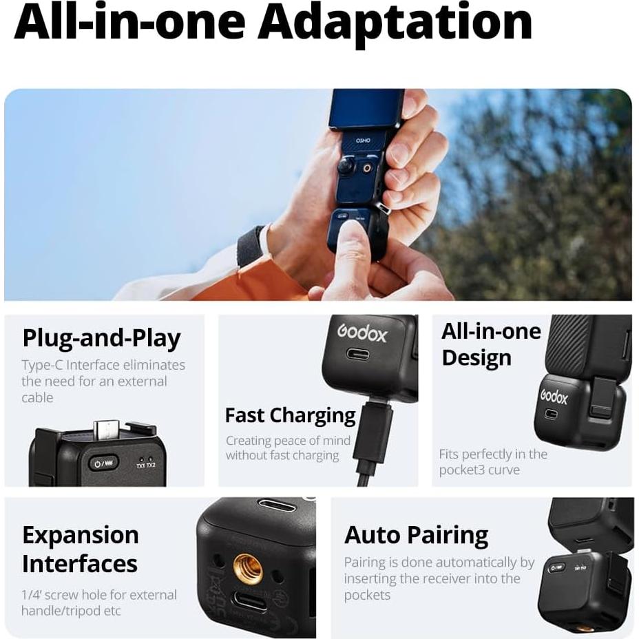 Micrófono Lavalier Inalámbrico Godox Cube-OP3 para DJI Pocket 3