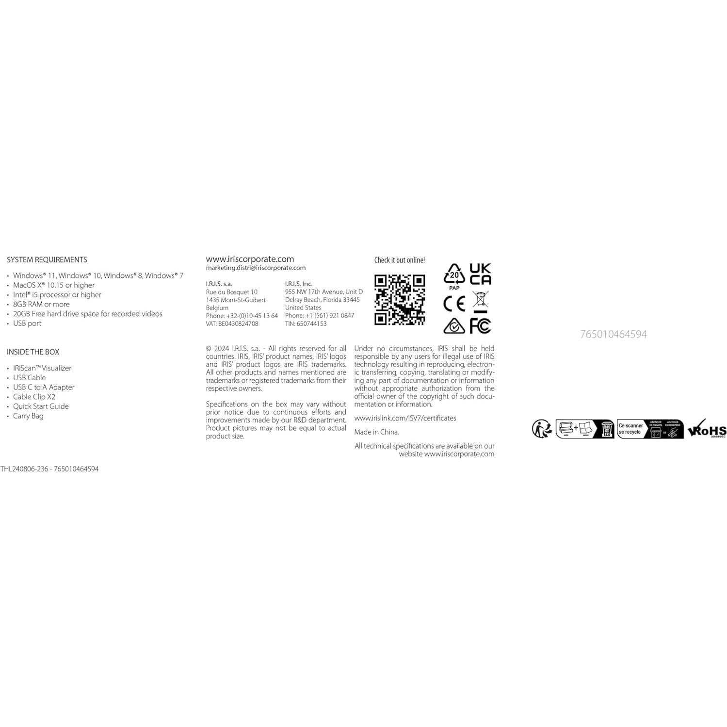 Cámara de Documentos IRIScan 4K-13MP, Escáner A3 Portátil