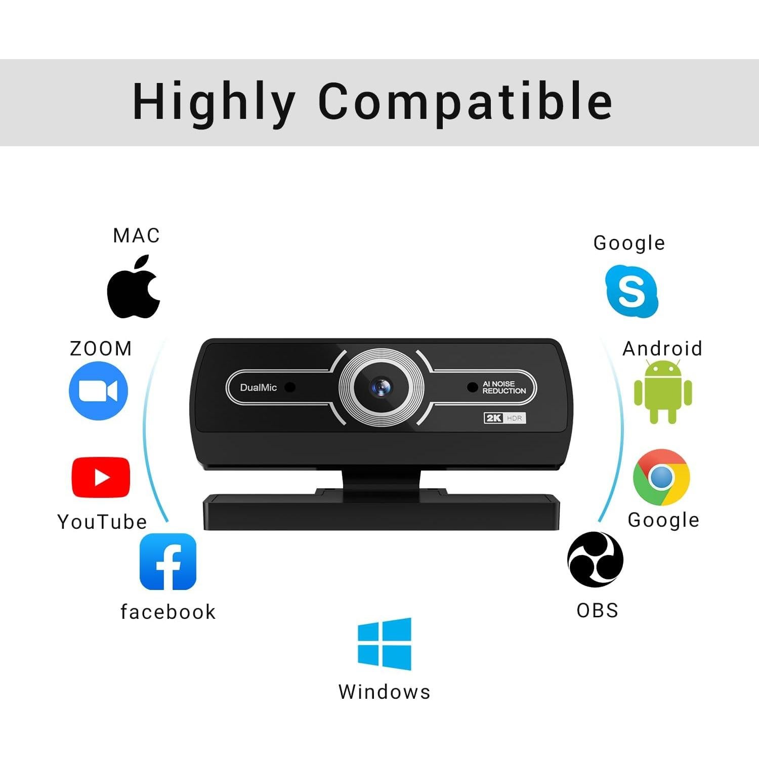 Cámara Web HD 2K Diccik con Micrófono y Corrección de Luz