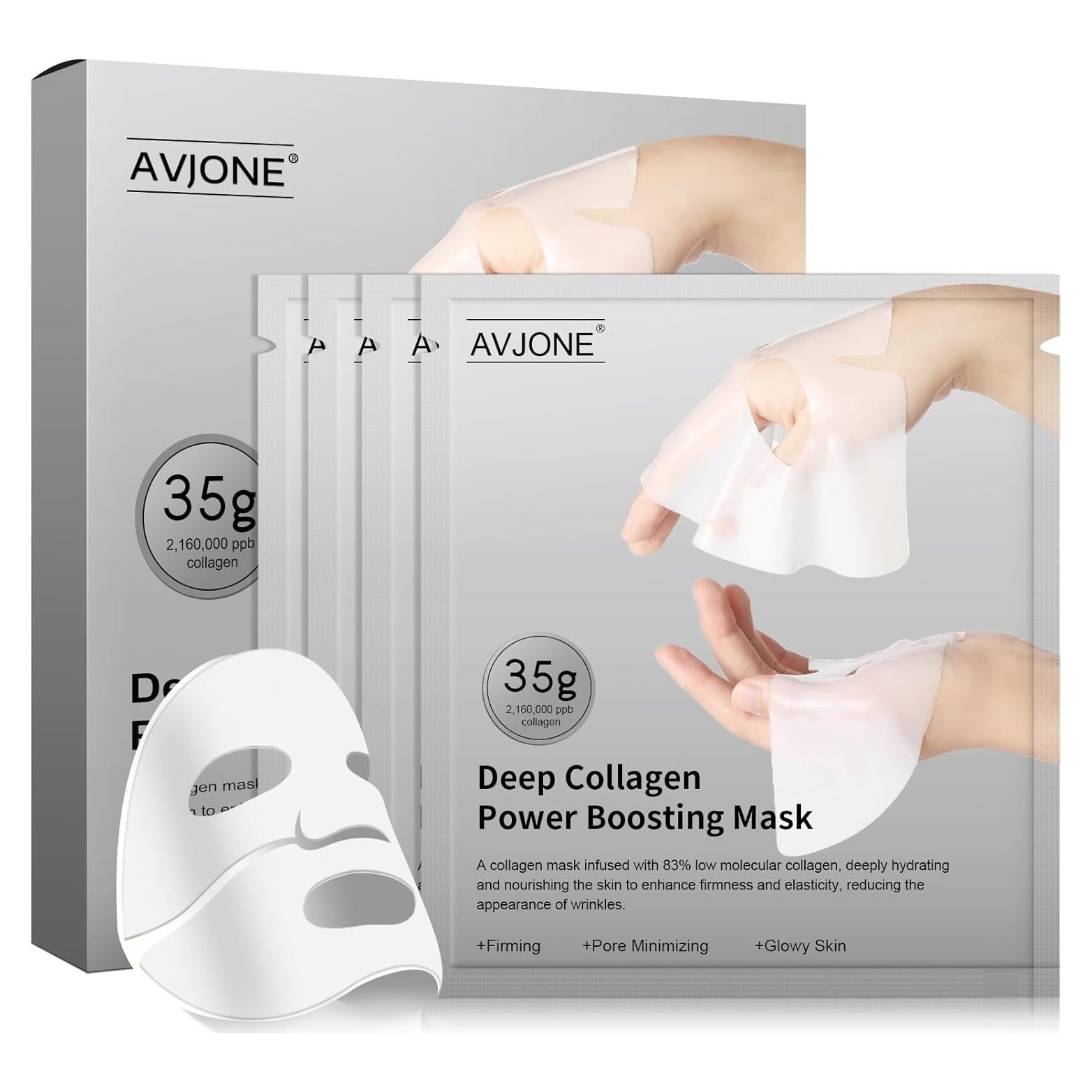 Mascarilla Facial de Colágeno AVJONE Hidratante 4 Piezas