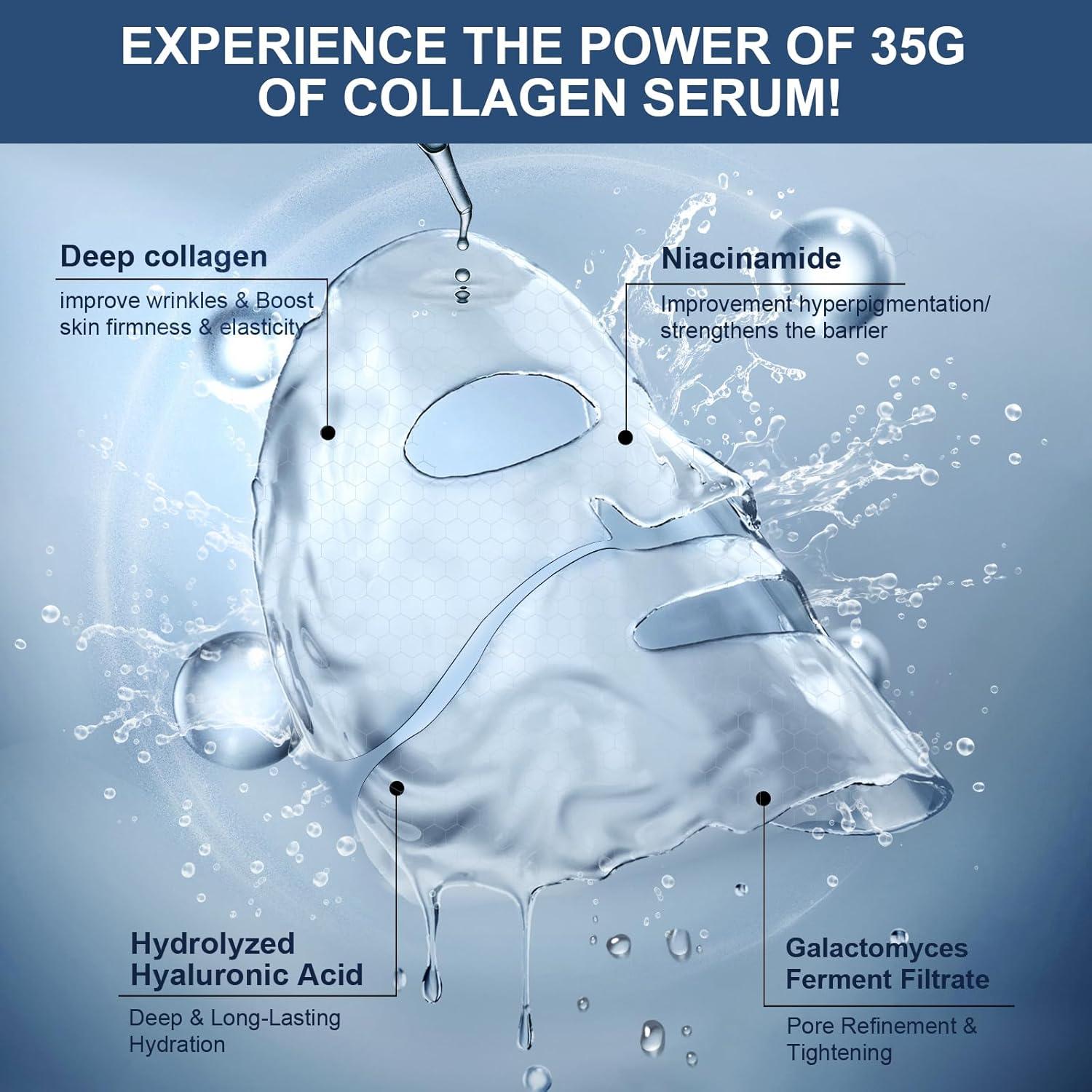 Mascarilla Facial de Colágeno AVJONE Hidratante 4 Piezas