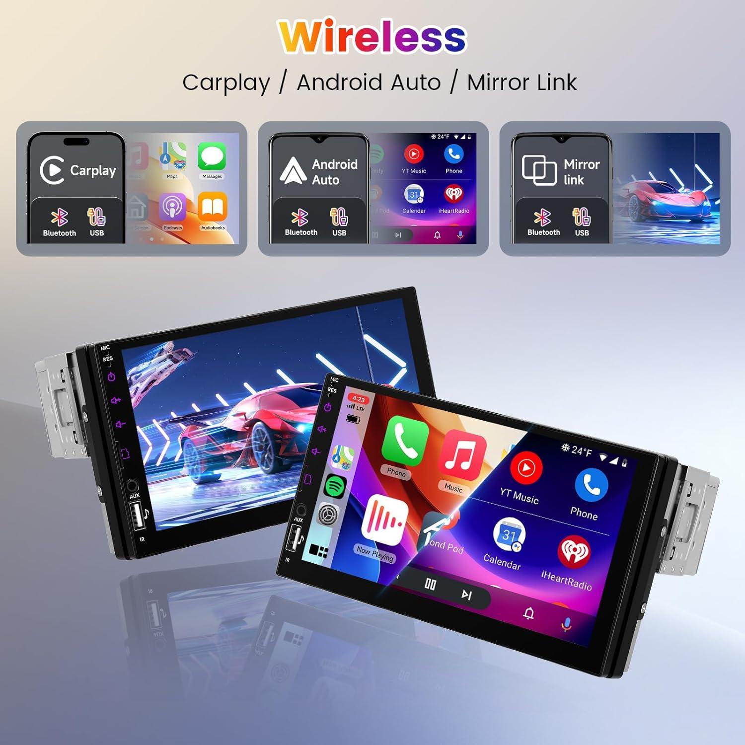 Estéreo de Coche Hodozzy 1 Din 7" CarPlay Bluetooth USB