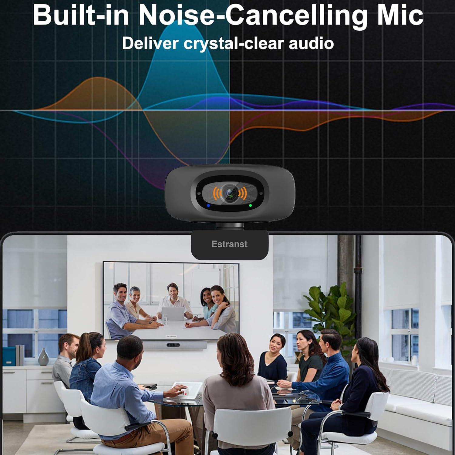 Cámara Web USB 1080P Estranst con Micrófono y Cubierta de Privacidad