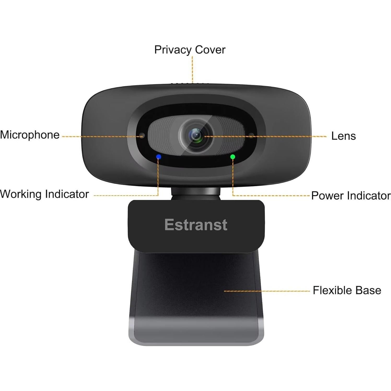 Cámara Web USB 1080P Estranst con Micrófono y Cubierta de Privacidad