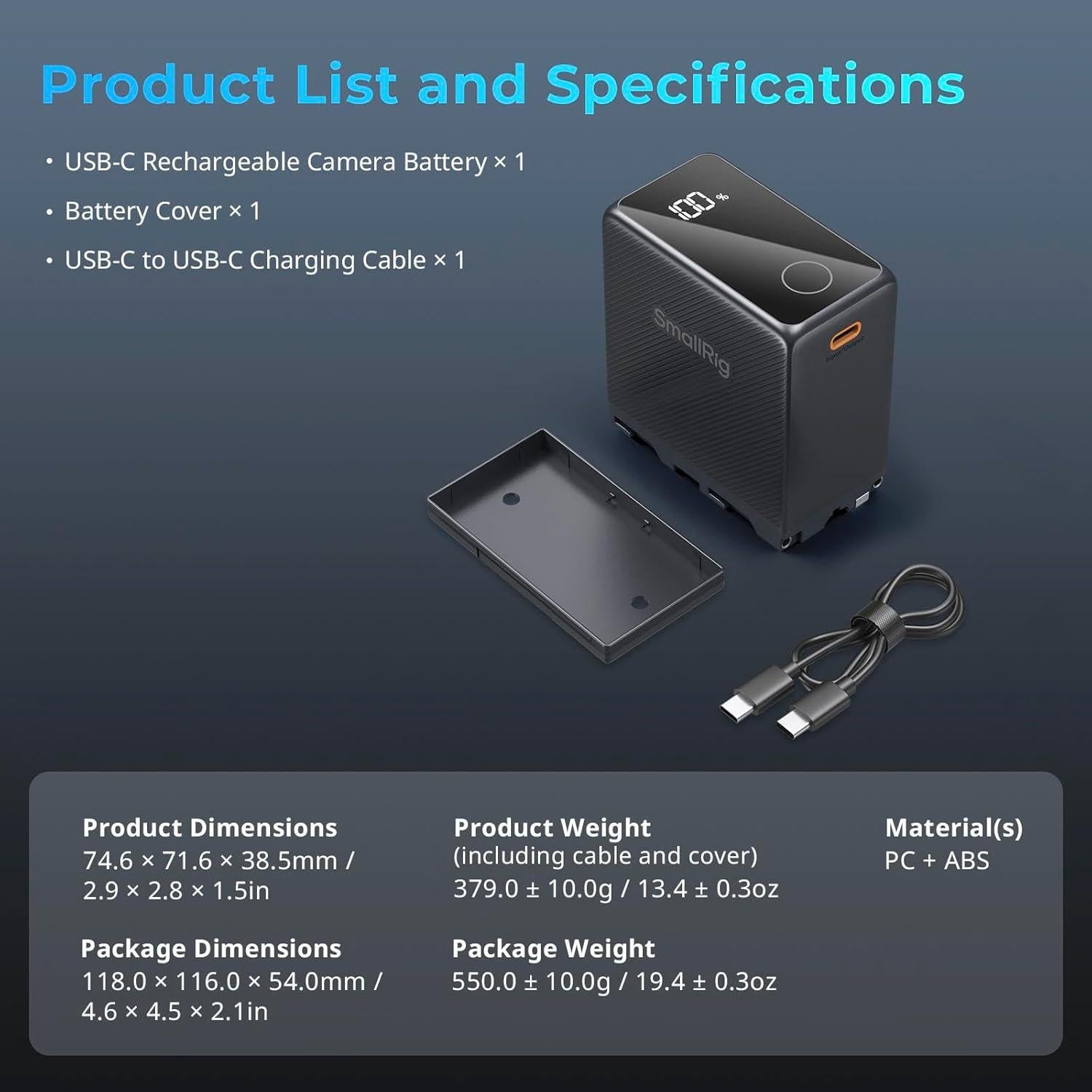 Batería de Reemplazo SMALLRIG NP-F970 10500mAh USB-C Carga Rápida