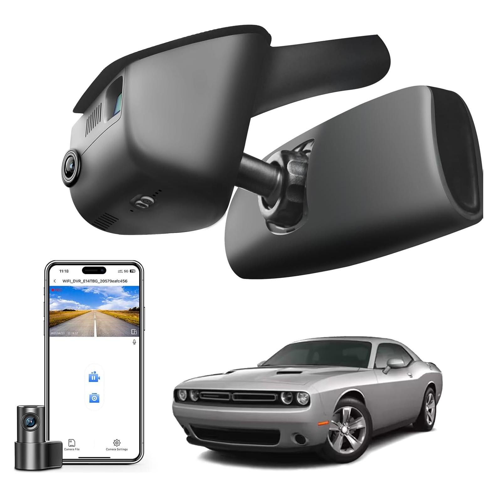 Cámara Dash 4K Delantera y 1080P Trasera Mangoal para Dodge Challenger 2015-2023