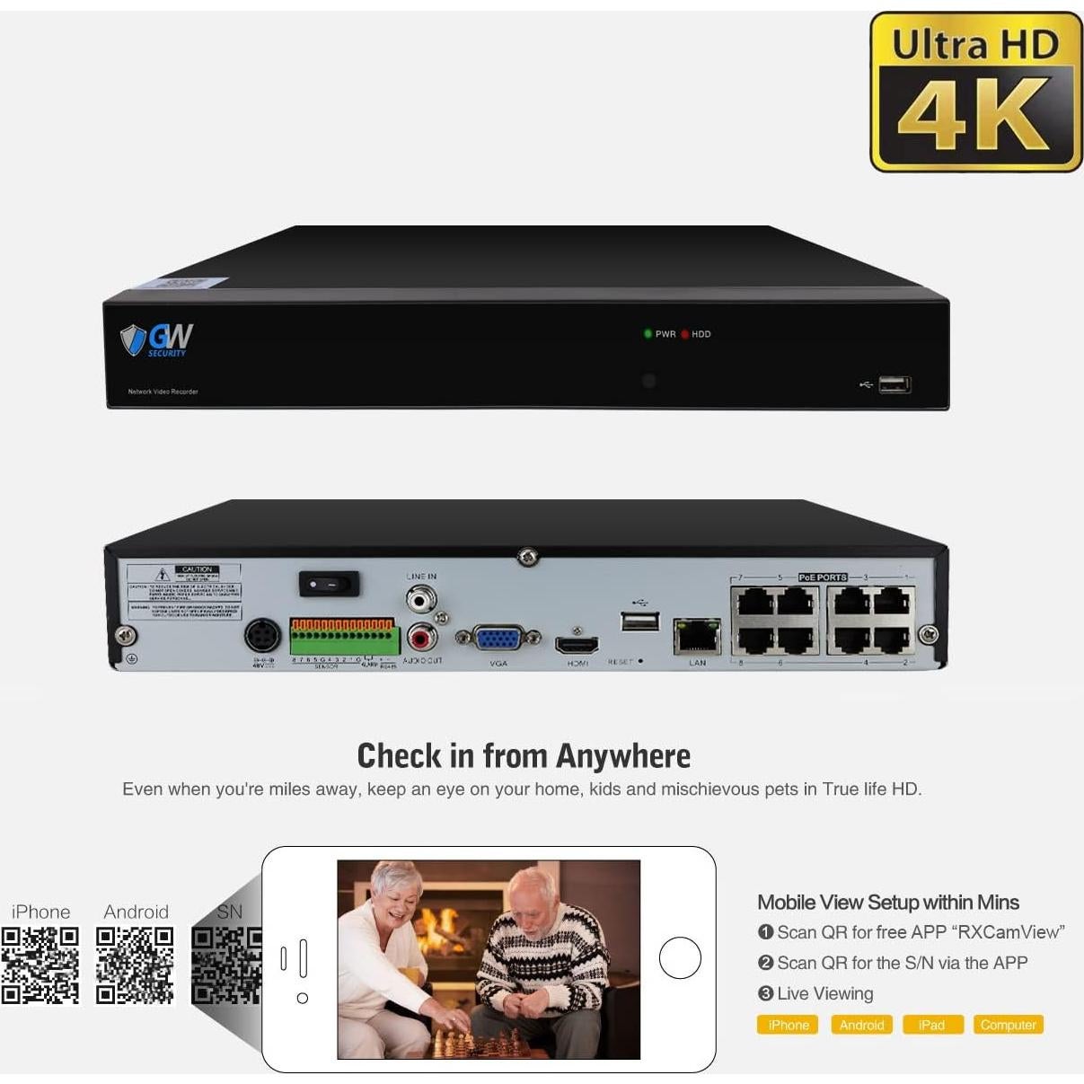 Sistema de Cámara de Seguridad GW 8 Canales 4K AI PoE con 6 Cámaras