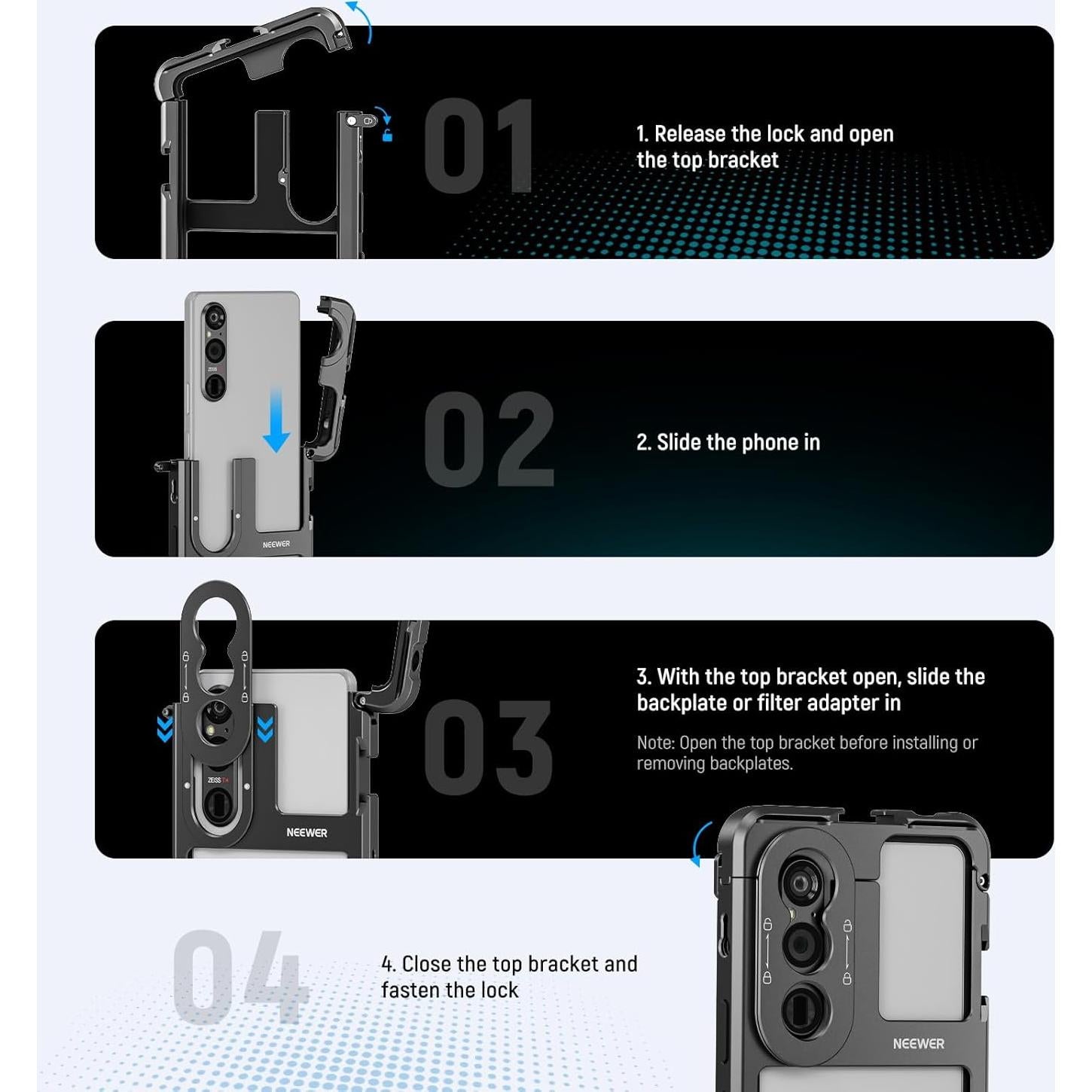 Jaula para Teléfono NEEWER Xperia 1 V con Adaptador de Filtro 67mm