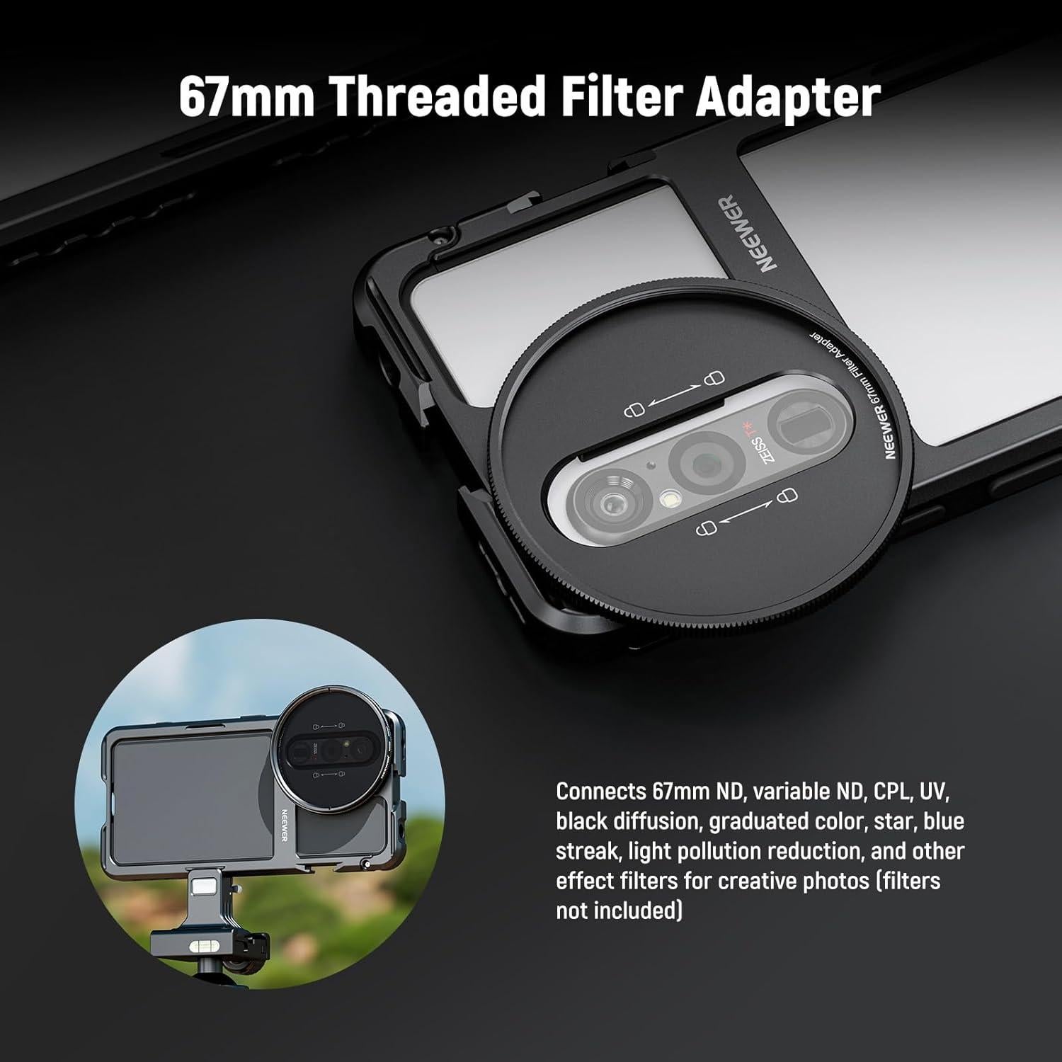 Jaula para Teléfono NEEWER Xperia 1 V con Adaptador de Filtro 67mm
