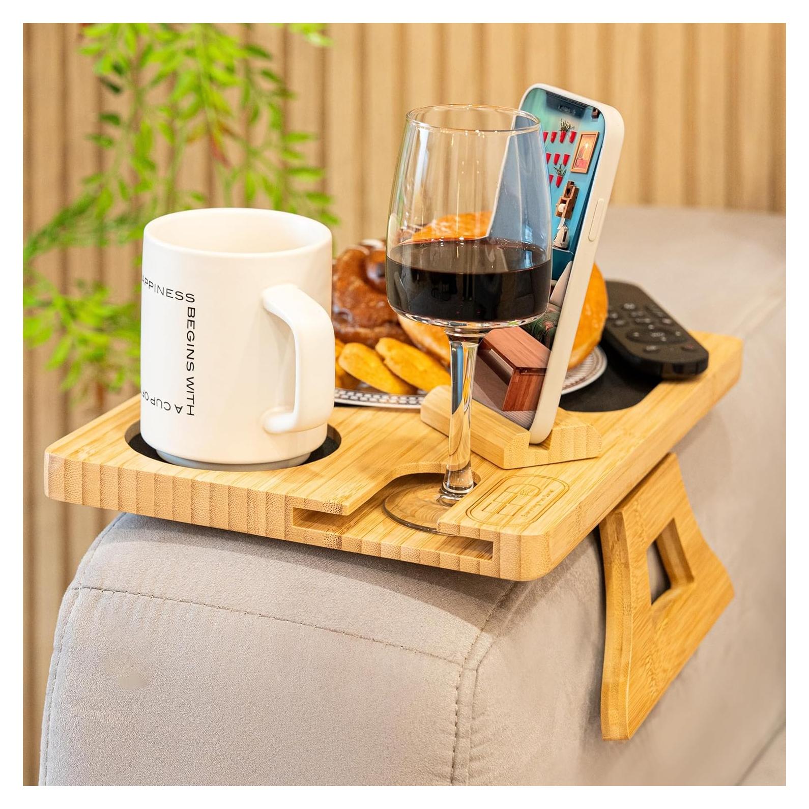 Mesa de brazo de sofá Todo de Daniel, bandeja ajustable con portavasos