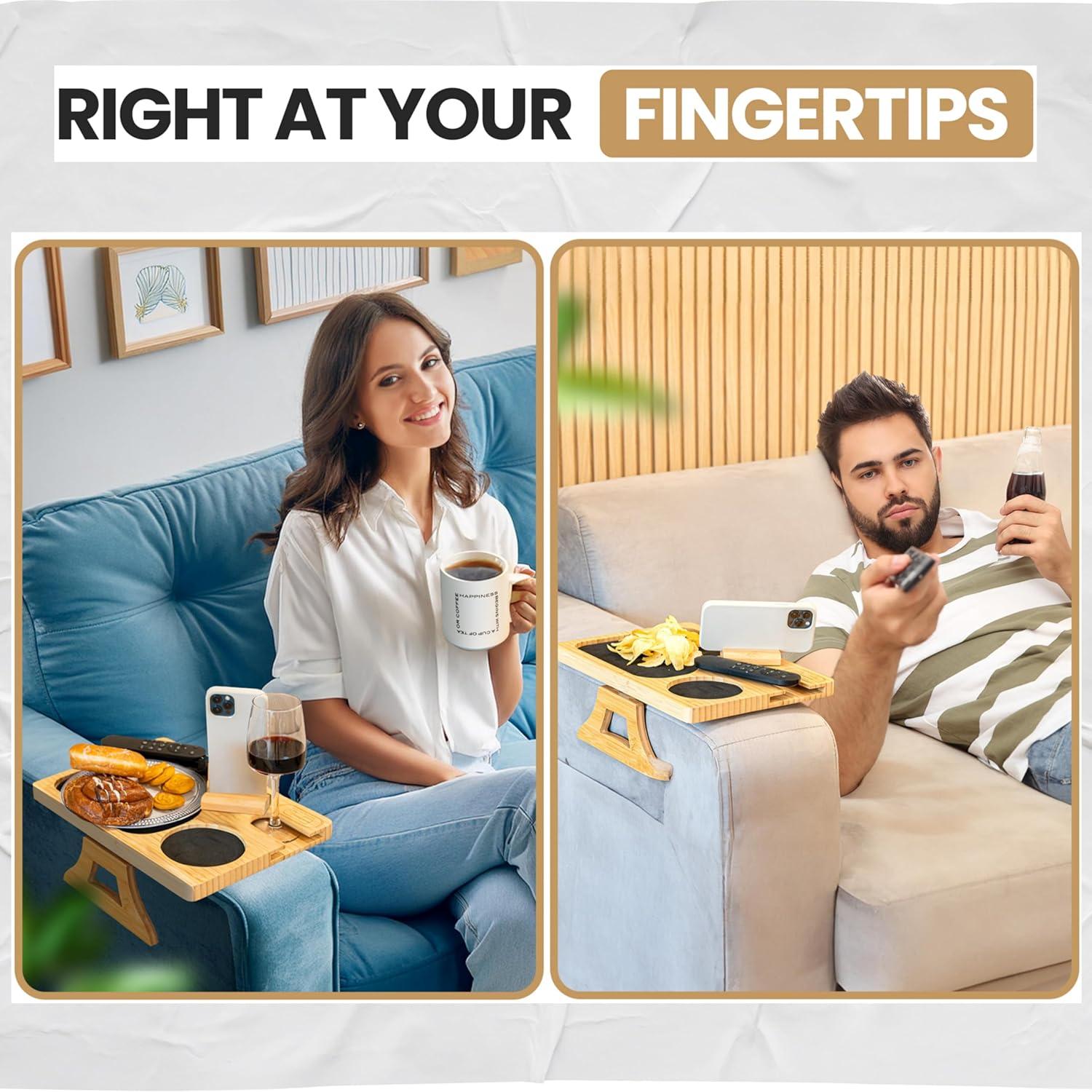 Mesa de brazo de sofá Todo de Daniel, bandeja ajustable con portavasos