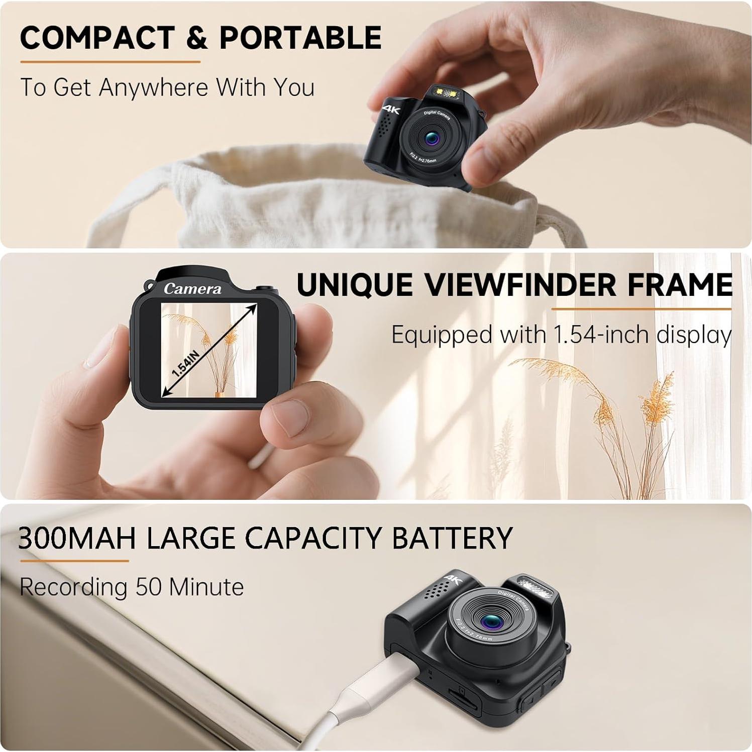 Cámara Mini Digital 4K VETEK HJD-02 Negra con Tarjeta SD