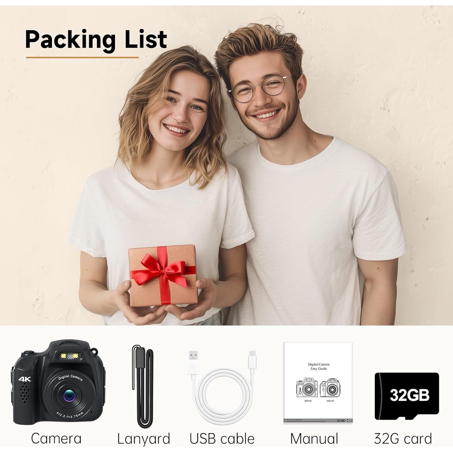 Cámara Mini Digital 4K VETEK HJD-02 Negra con Tarjeta SD