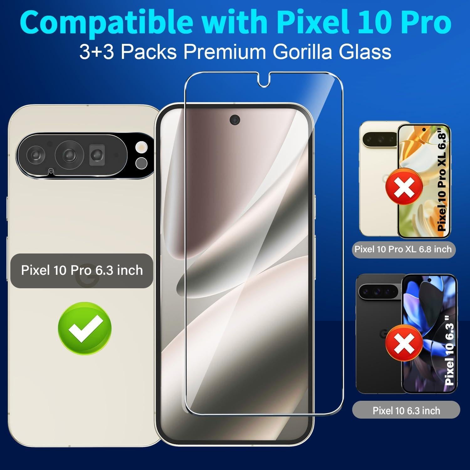 Paquete de 3 Protectores de Pantalla y Lente para Pixel 10 Pro