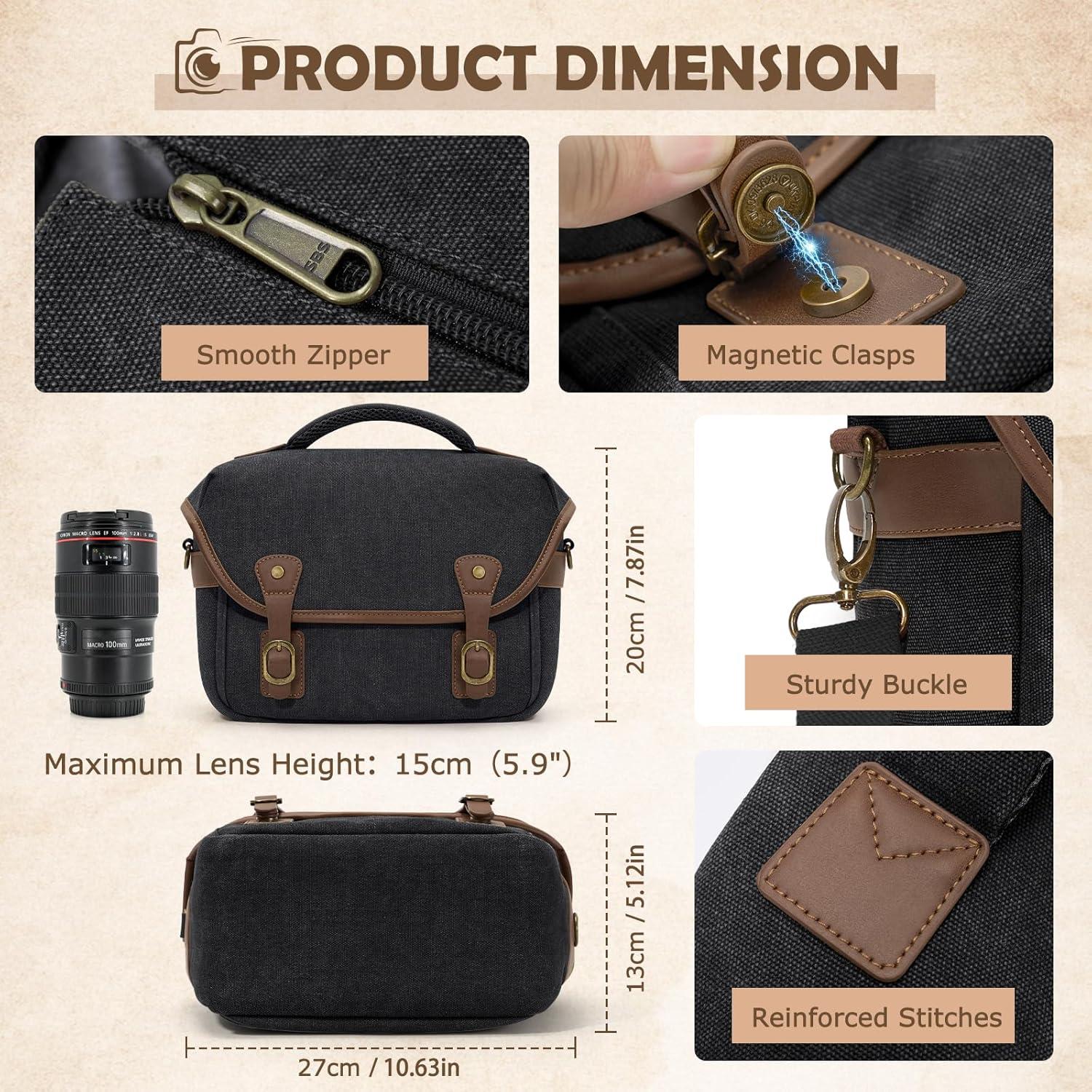 Bolsa de cámara RAINSMORE negra para DSLR/SRL con cubierta de lluvia