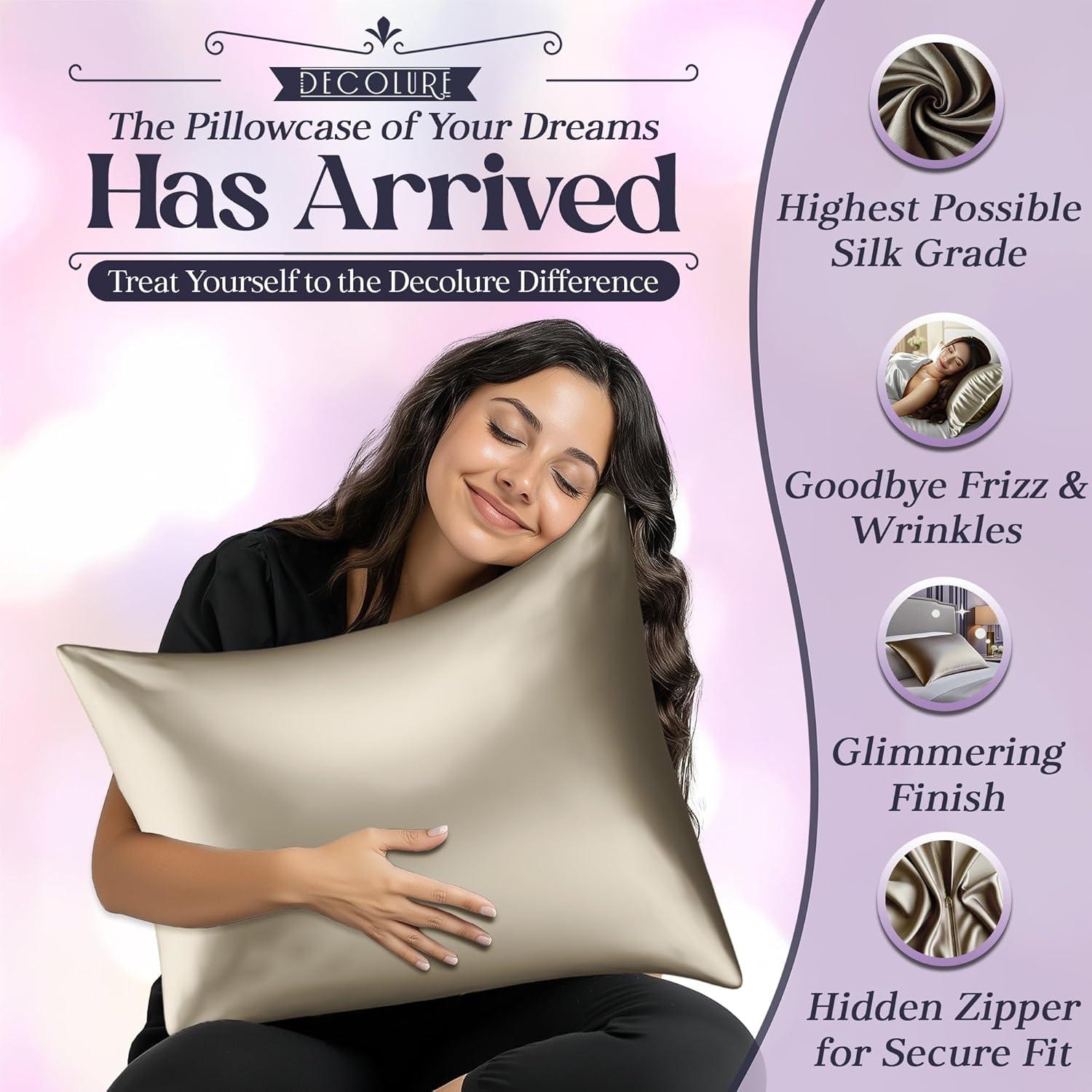 Funda de Almohada de Seda 100% Pura DECOLURE Estándar 30 Momme