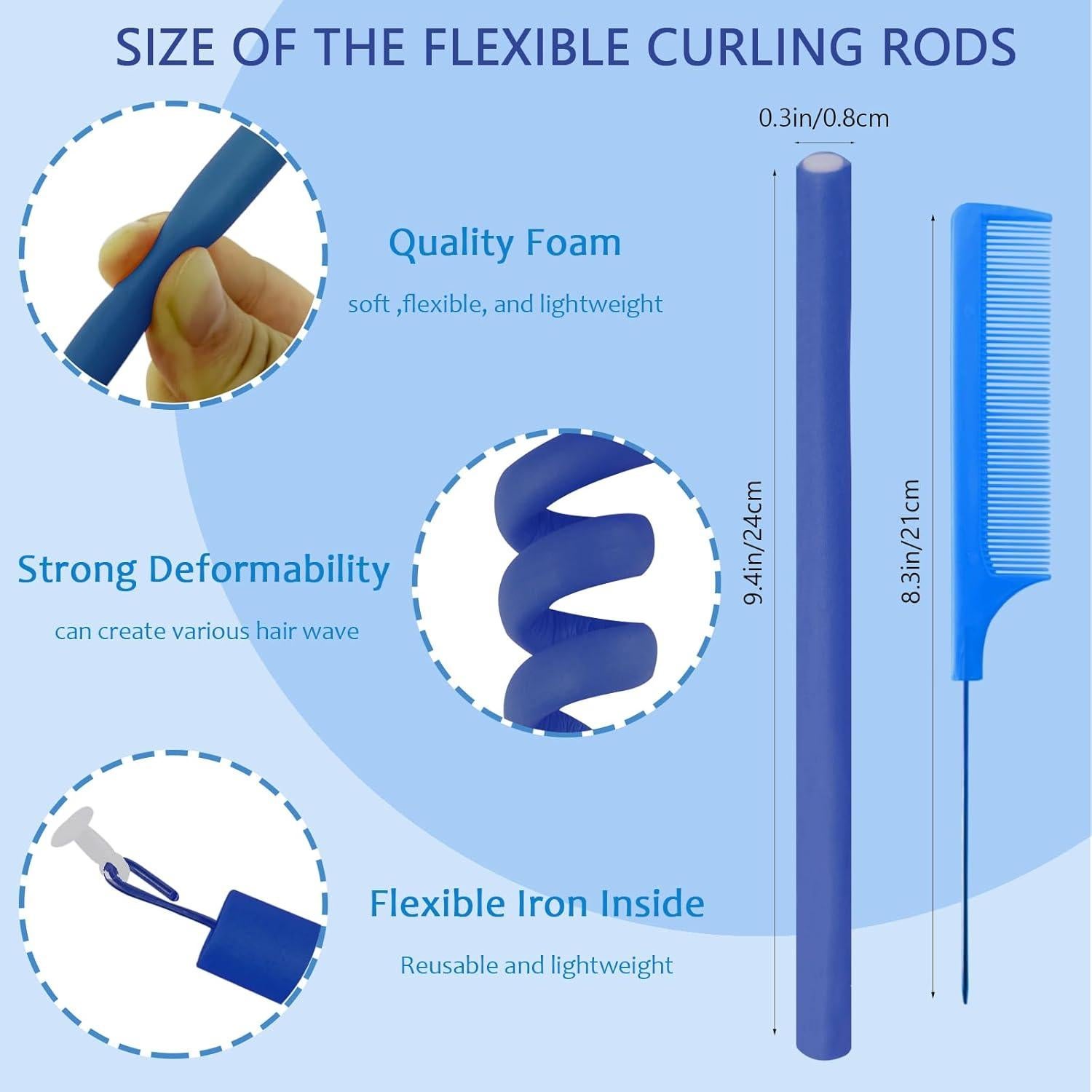 60 Varillas Flexibles Rizar Cabello BIEAEIA 24 cm Azul Sin Calor