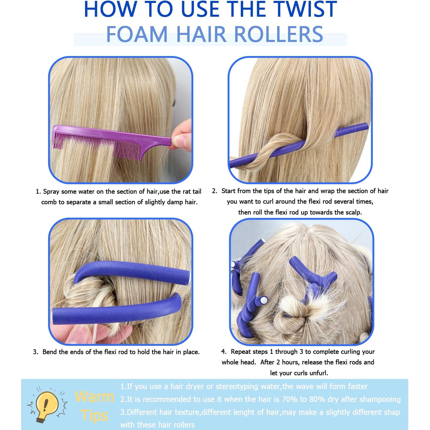 60 Varillas Flexibles Rizar Cabello BIEAEIA 24 cm Azul Sin Calor