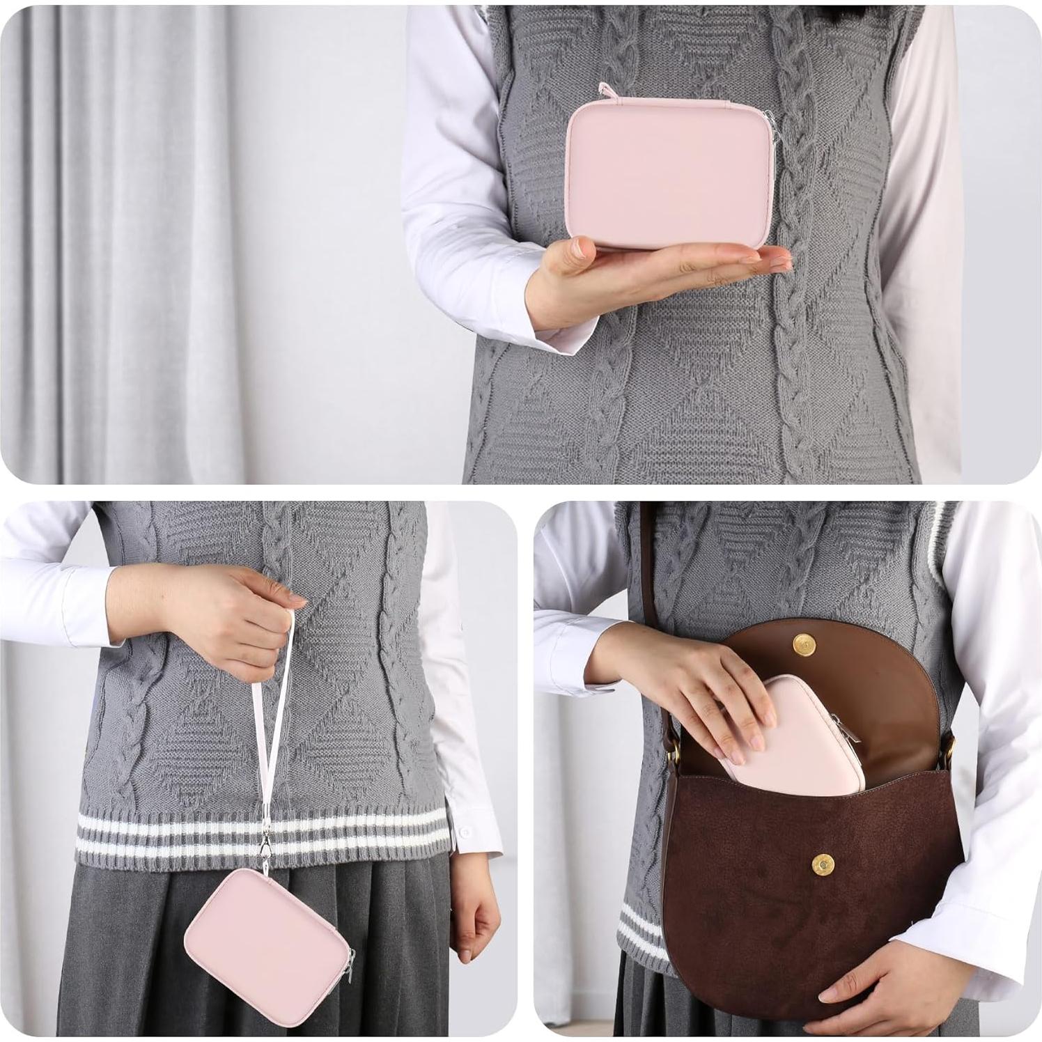 RAIALL Carrying Case for Canon PowerShot ELPH 360/300/190/180/160 HS/Sony Cybershot DSC-W830 W55 Digital Camera, Vlogging Camera Hard Travel Bag, Mesh Pocket for Battery, SD Cards and USB Cable, Pink