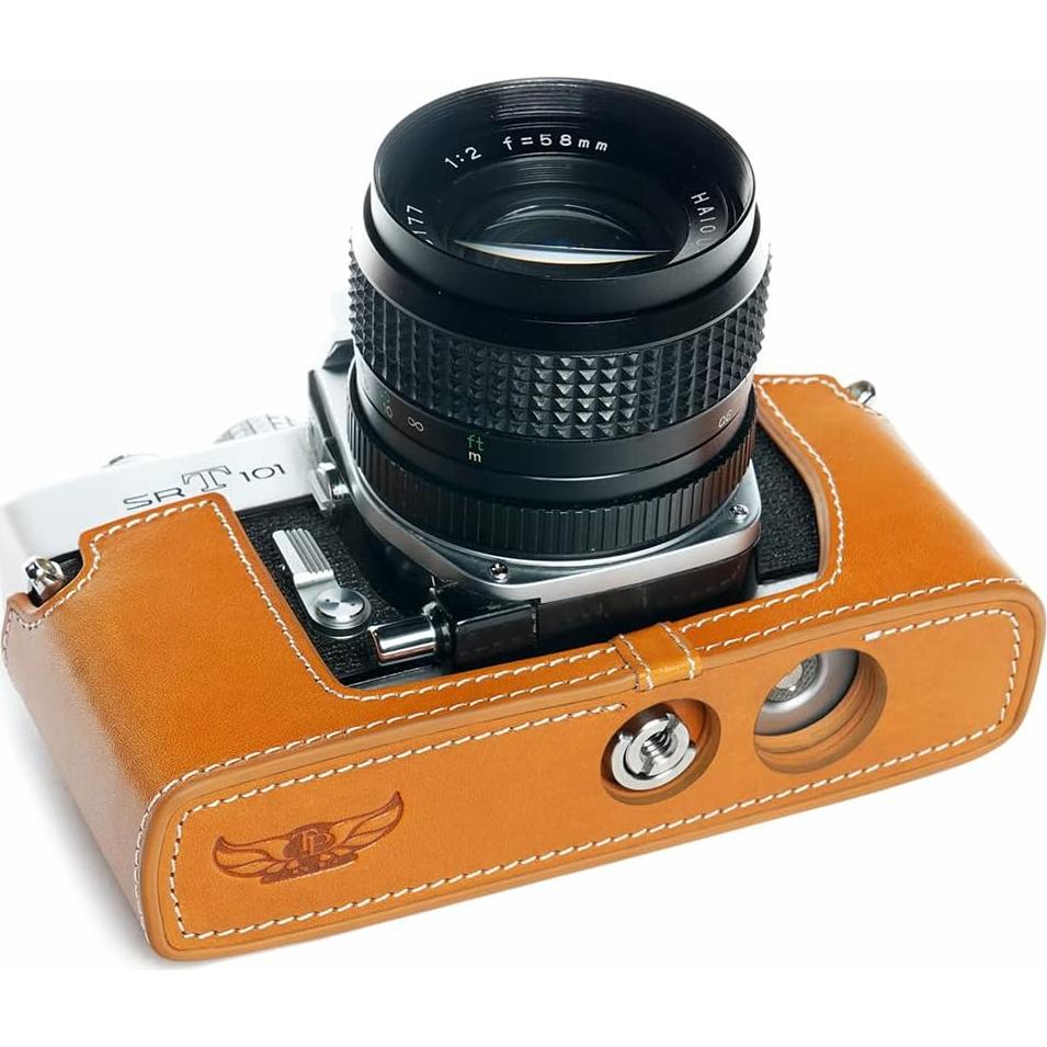 Funda de cámara BolinUS SRT-101 de cuero genuino amarilla