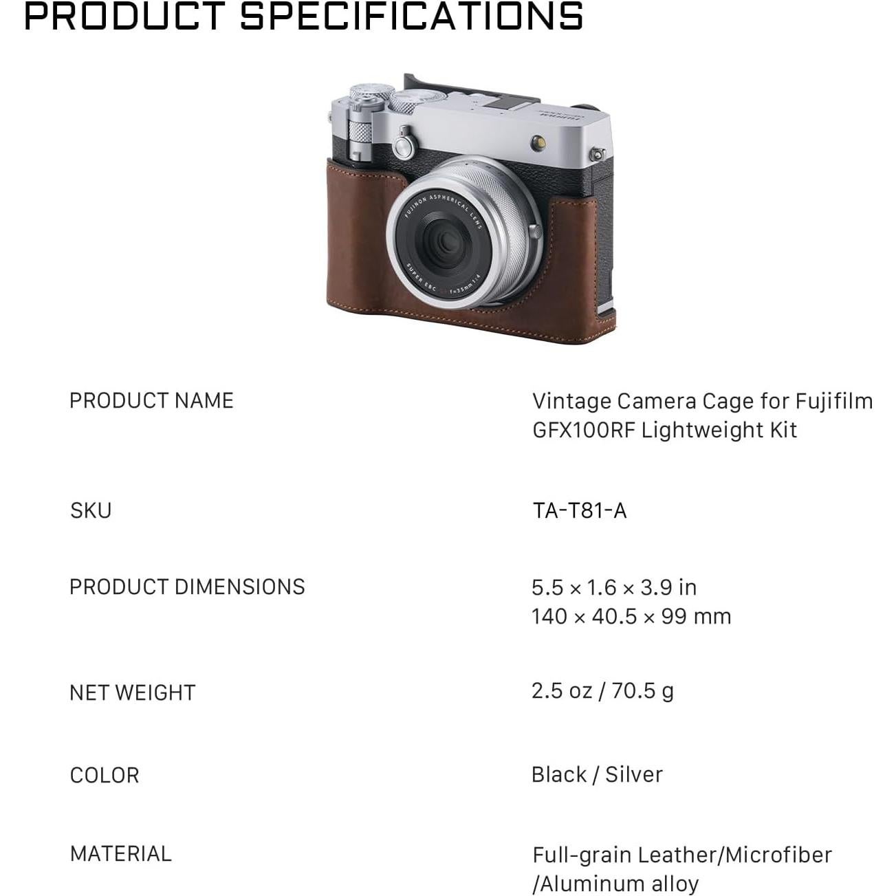 Jaula de Cámara Vintage Tilta para Fujifilm GFX100RF - Kit Ligero