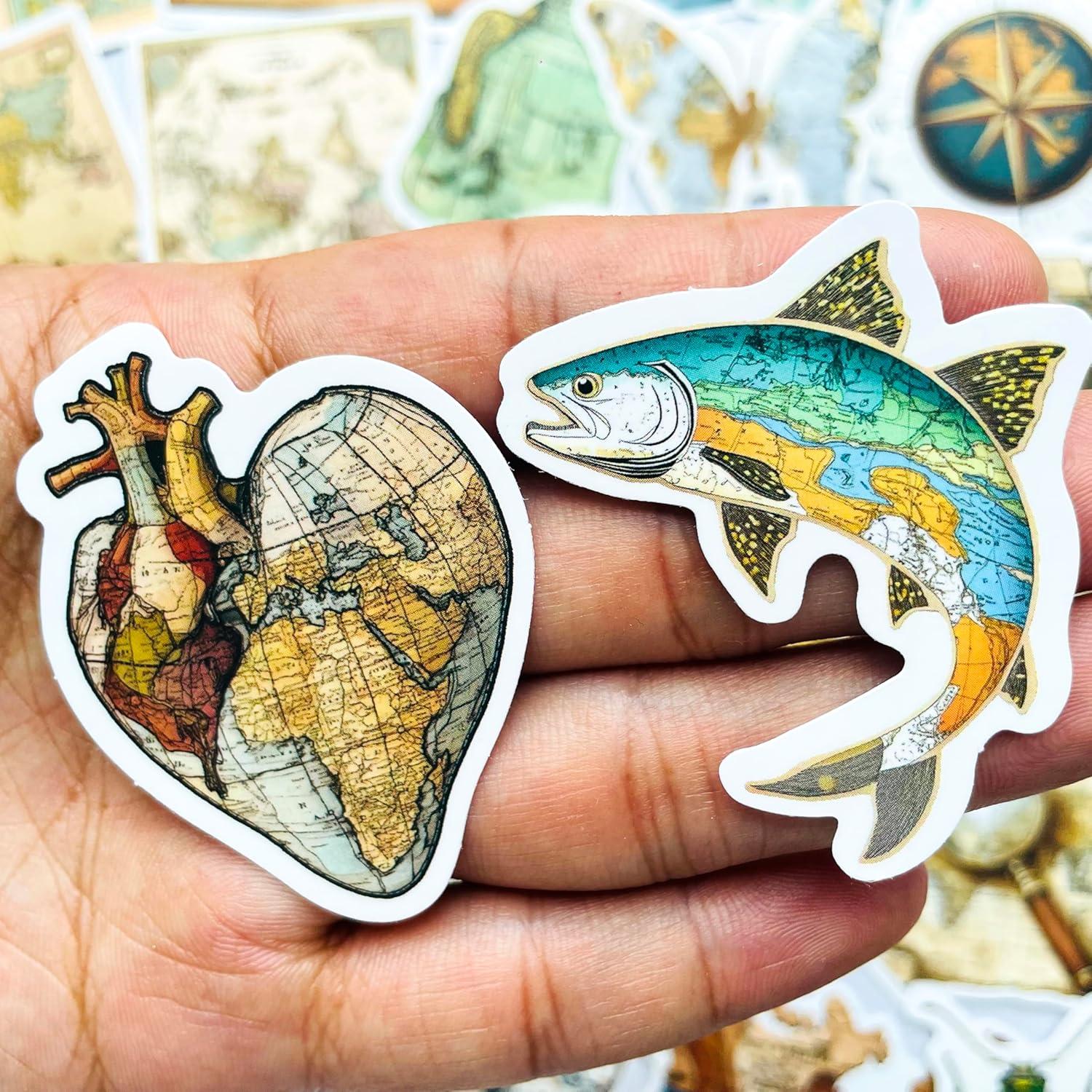 Calcomanías Vintage Mapa Mundial YOKSAS 50 Piezas Impermeables