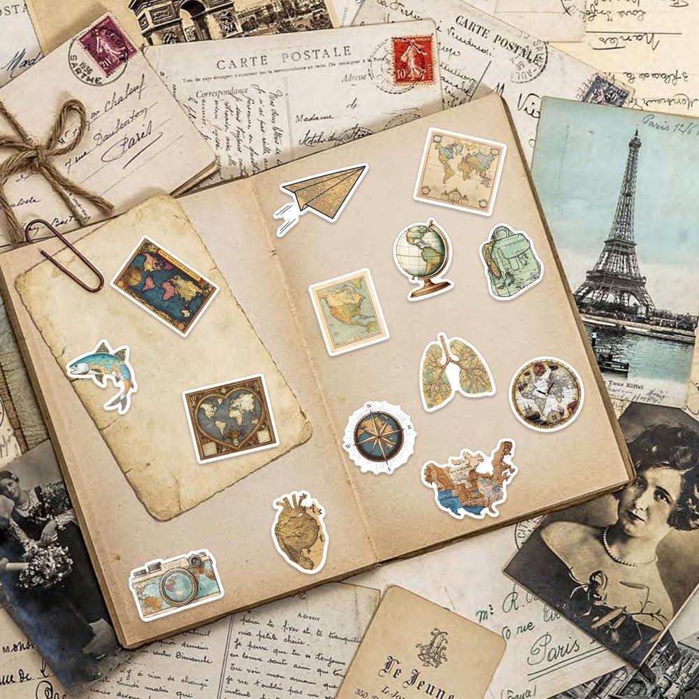 Calcomanías Vintage Mapa Mundial YOKSAS 50 Piezas Impermeables