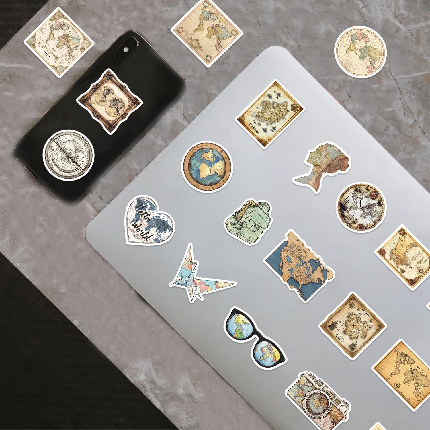 Calcomanías Vintage Mapa Mundial YOKSAS 50 Piezas Impermeables