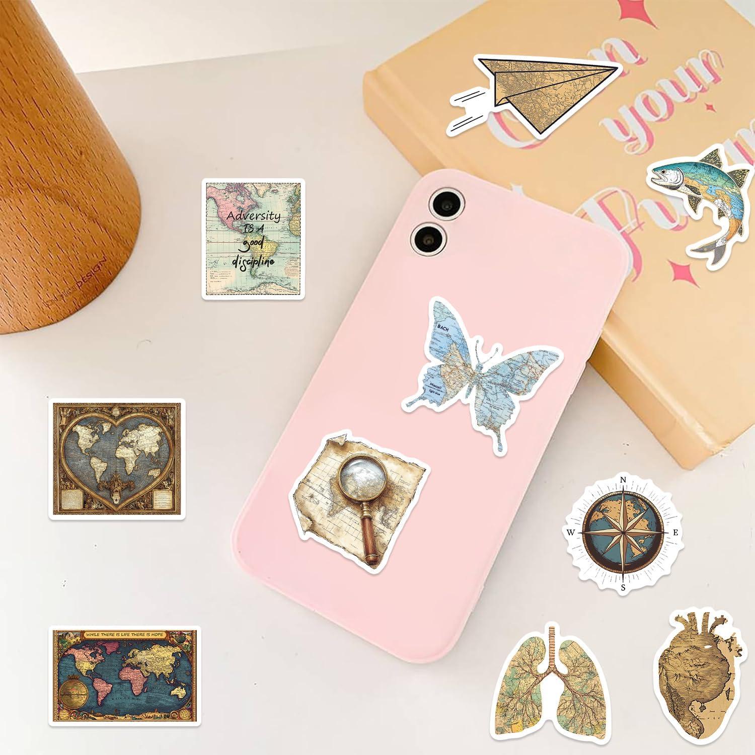 Calcomanías Vintage Mapa Mundial YOKSAS 50 Piezas Impermeables