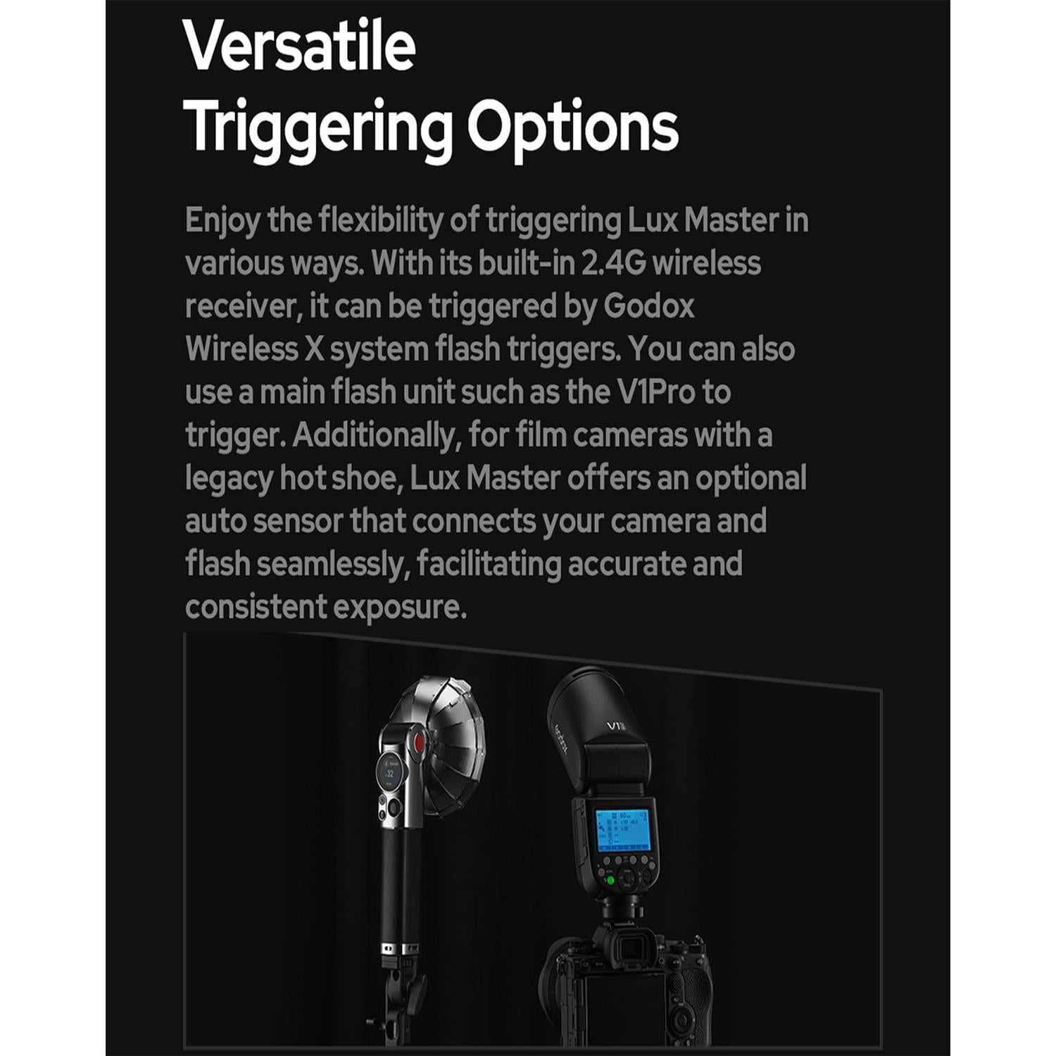 GODOX Flash Lux Master Vintage Flashlight - Touchscreen Smart Control, X3 Wireless Sync, TTL Compatible - Ideal for Portrait, Event Photography, and Creative Shoots