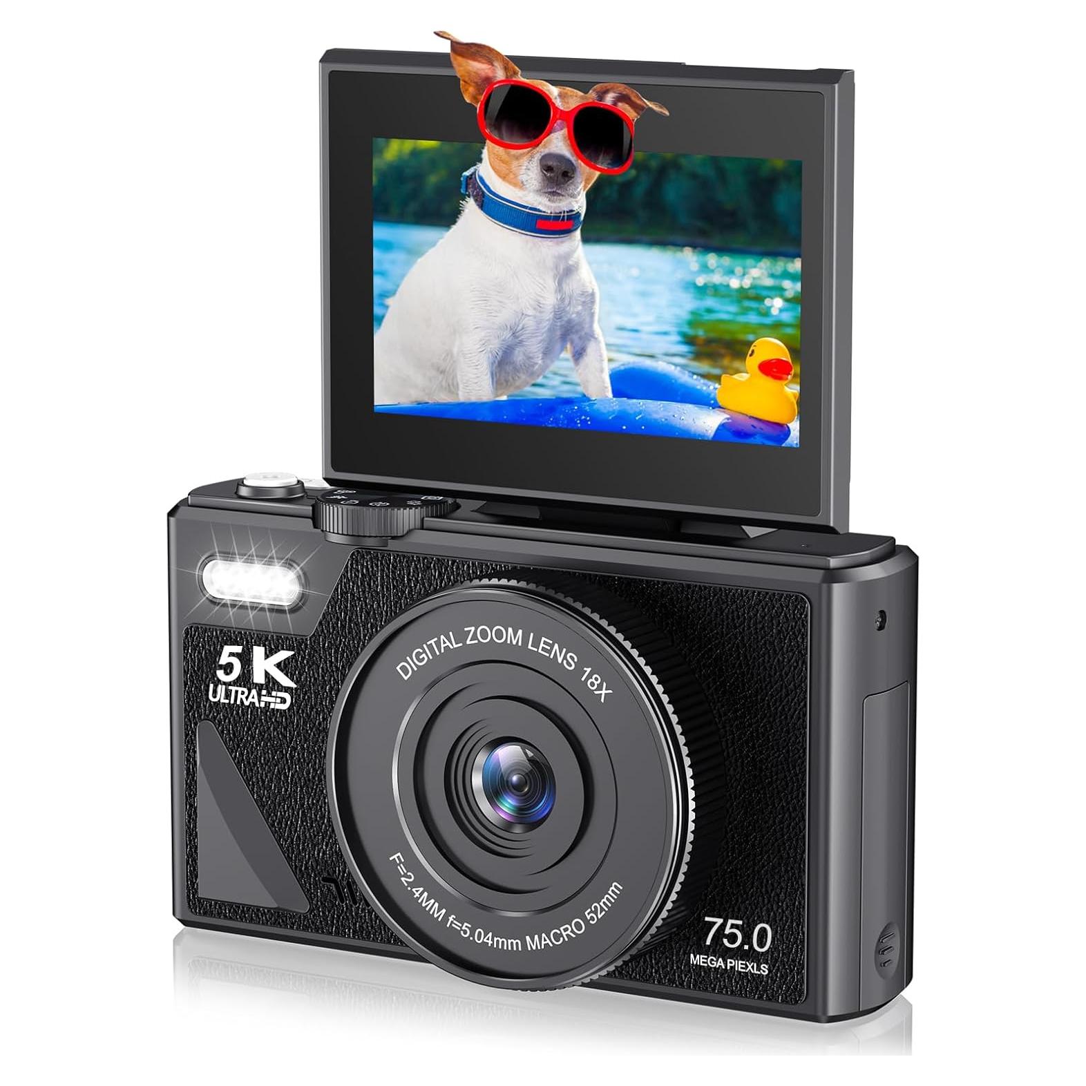 Cámara Digital Denash 75MP 5K Compacta con Zoom 18X