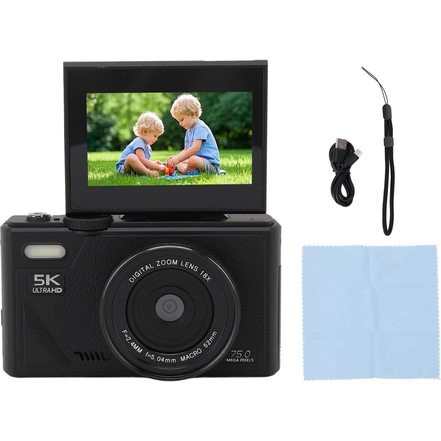 Cámara Digital Denash 75MP 5K Compacta con Zoom 18X