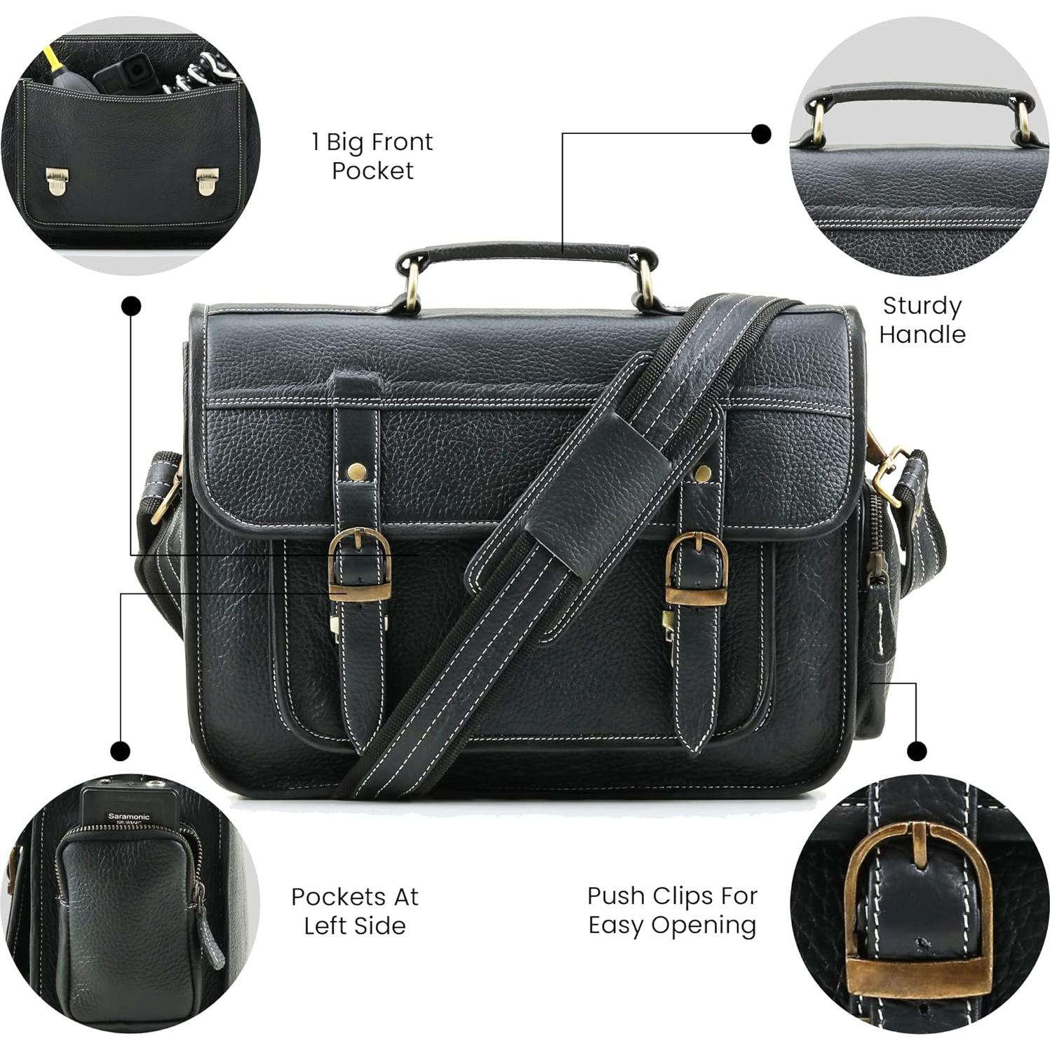 Bolsa de cámara de cuero de búfalo Handmade World 33x12.7cm