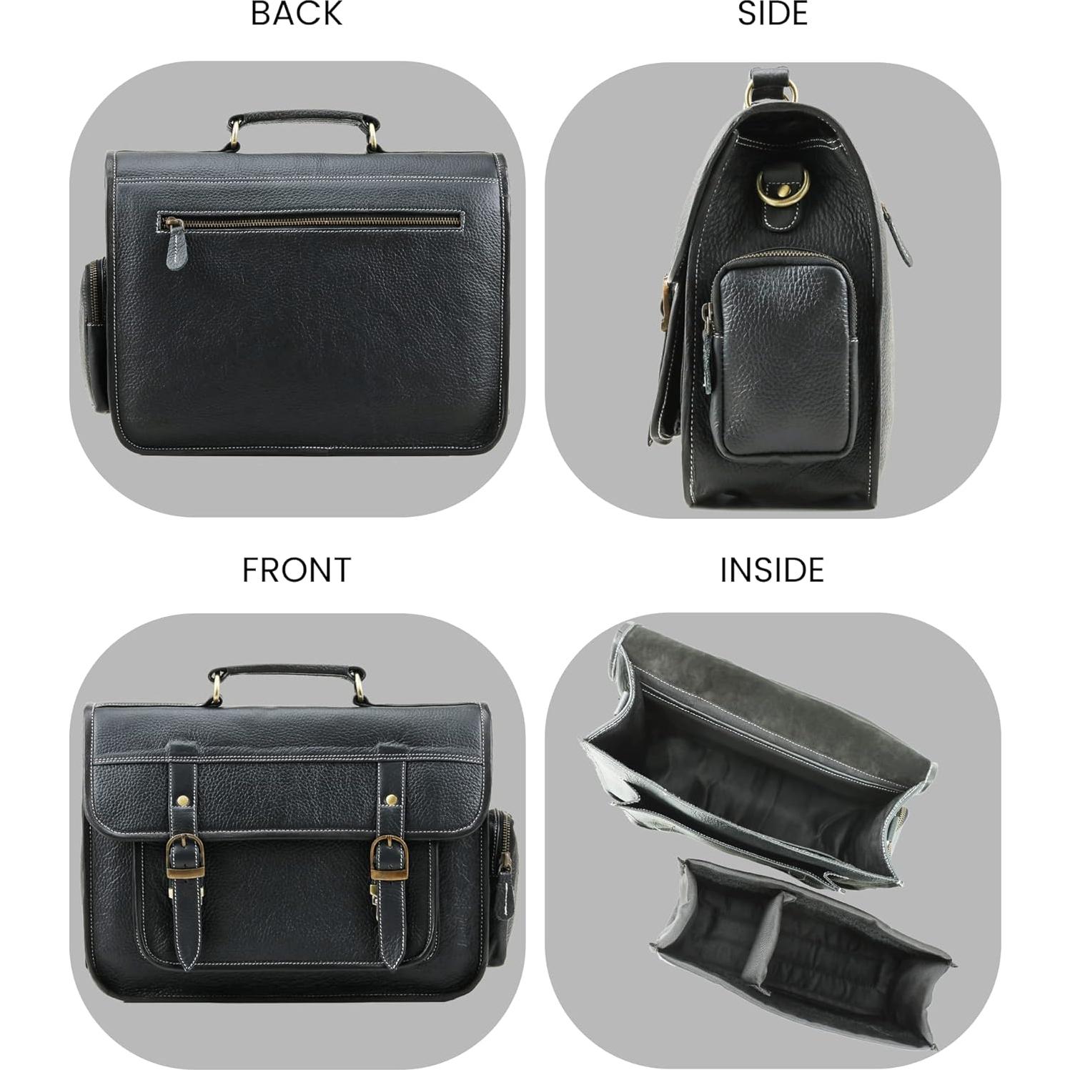 Bolsa de cámara de cuero de búfalo Handmade World 33x12.7cm