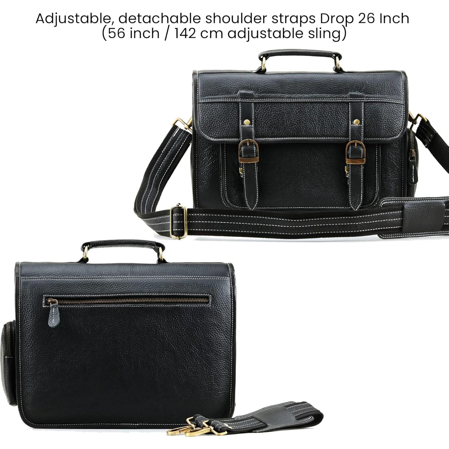 Bolsa de cámara de cuero de búfalo Handmade World 33x12.7cm