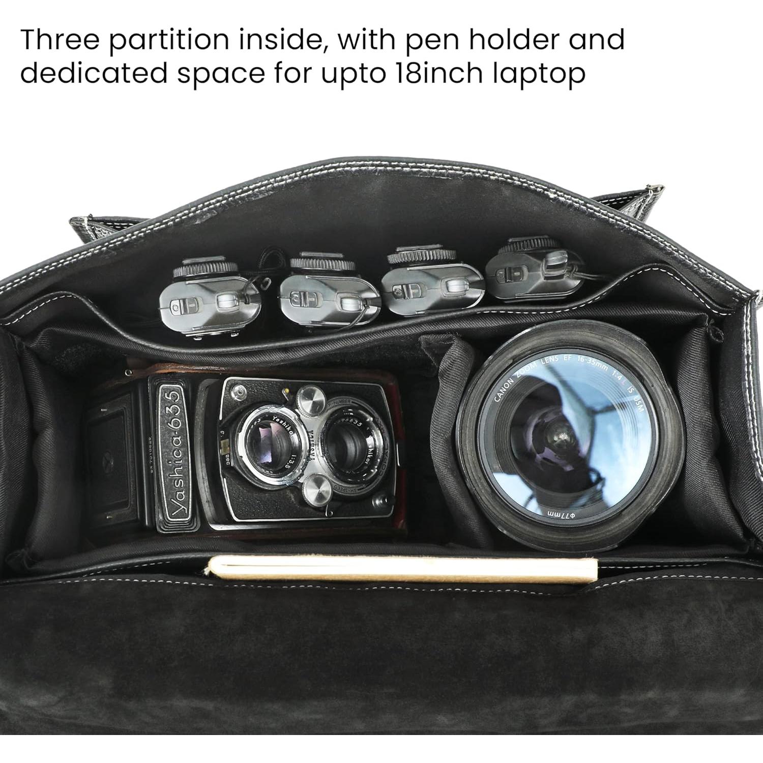 Bolsa de cámara de cuero de búfalo Handmade World 33x12.7cm