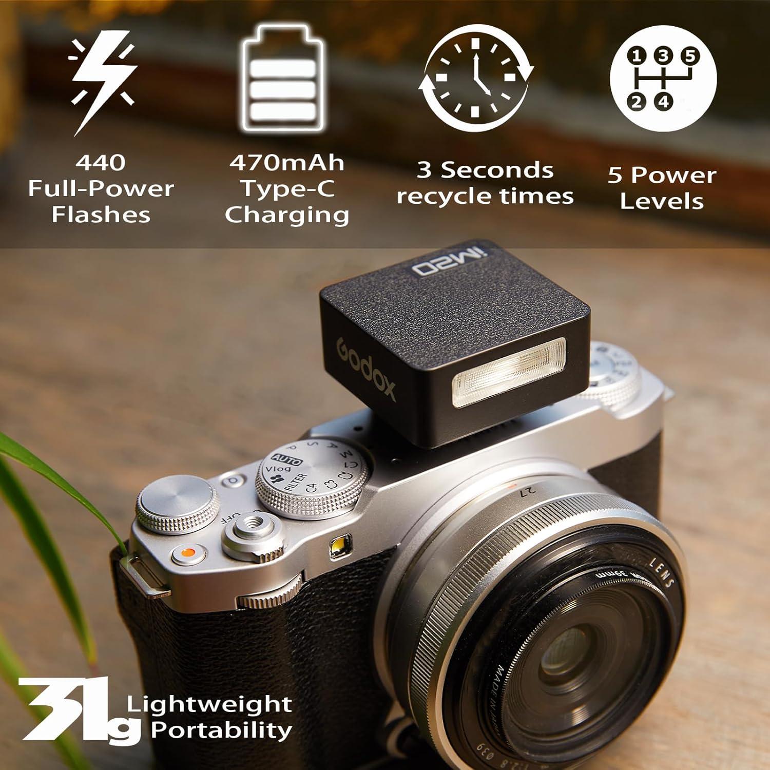 Flash de Cámara Godox iM20 - Batería Interna 470mAh, 440 Flashes