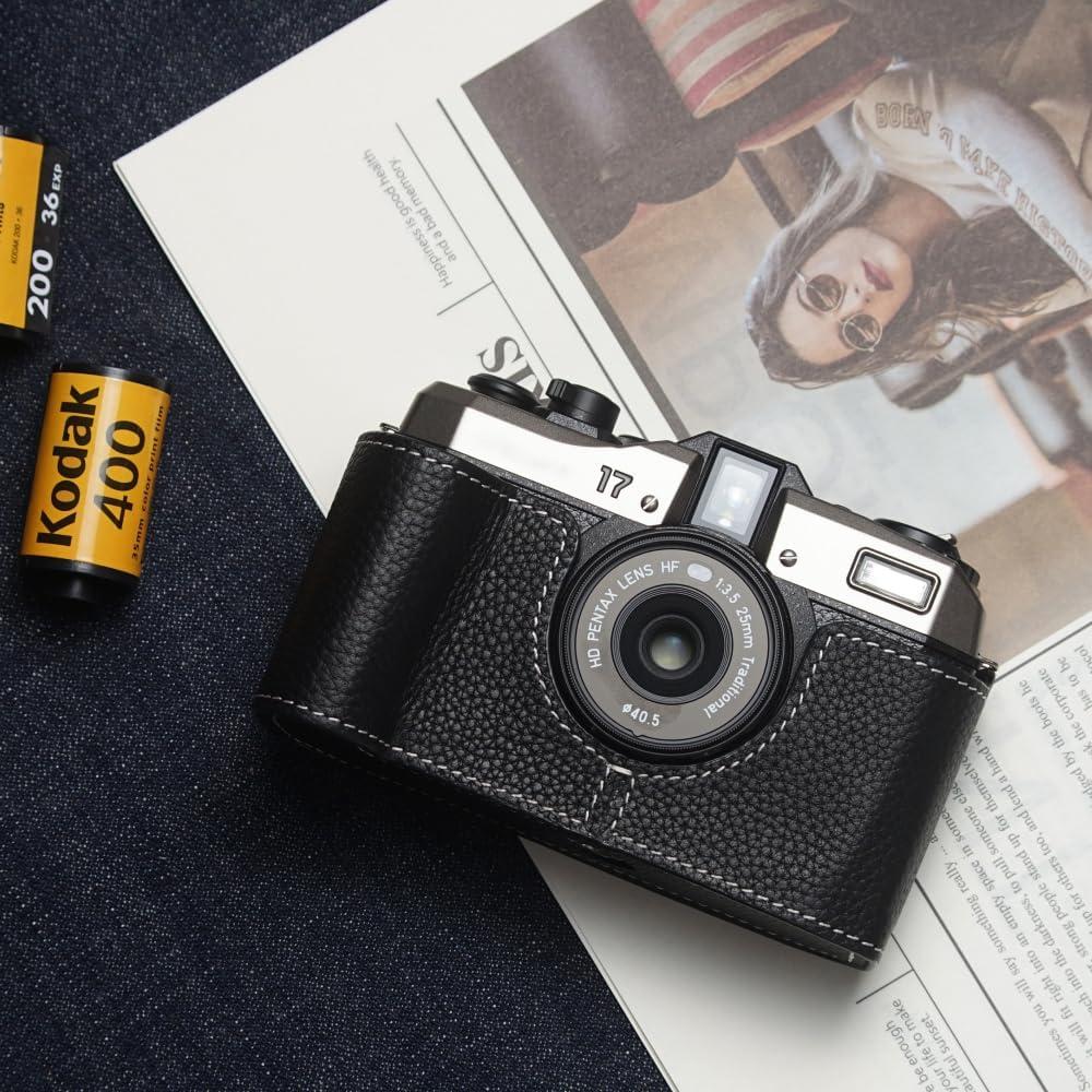 Estuche de Cuero Genuino para Cámara Pentax 17 - Negro