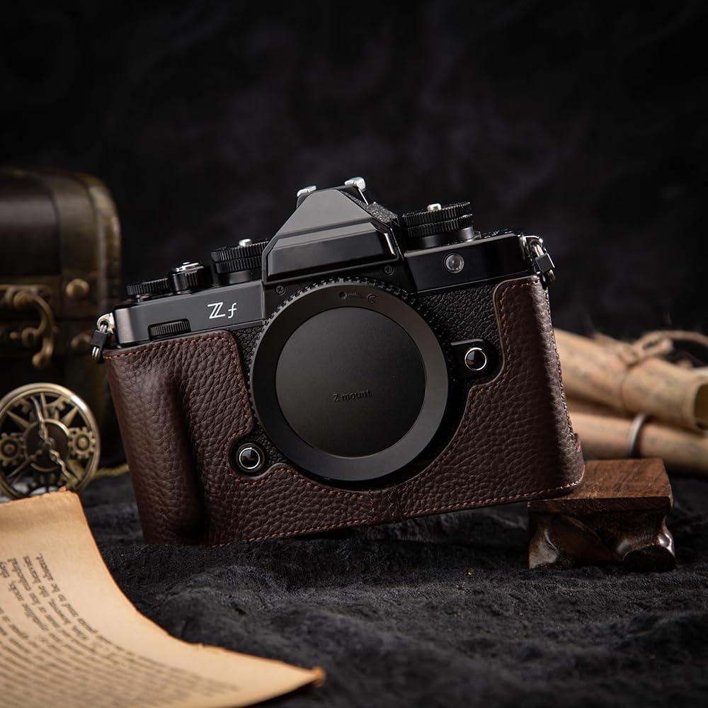 Protector de cámara de cuero genuino DBZZ para Nikon ZF - Marrón Mocha